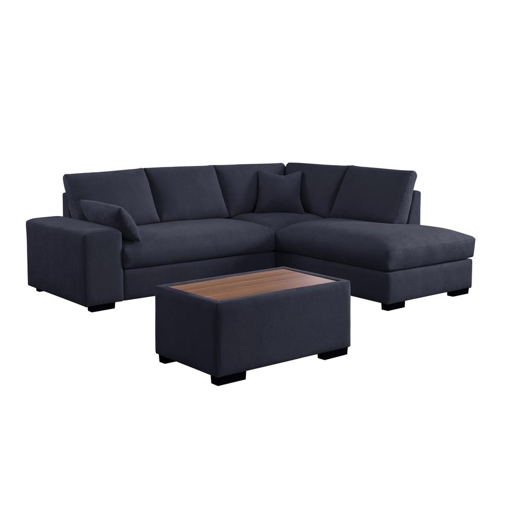 100″W Dark Gray Woven Fabric Sectional Sofa with Right Facing Chaise