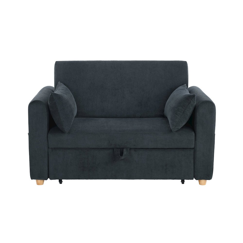 55″W Black Corduroy Convertible Sleeper Loveseat with USB Ports