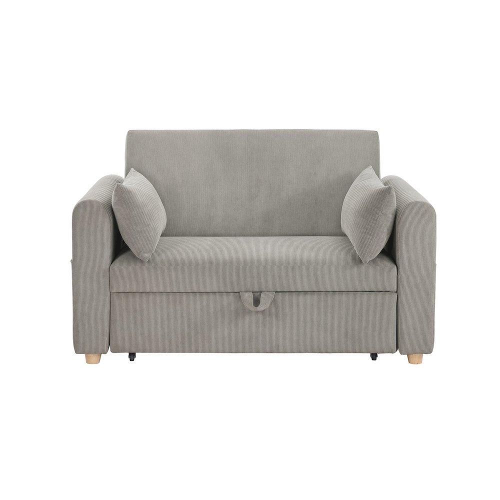 55″W Gray Corduroy Convertible Sleeper Loveseat with USB Ports