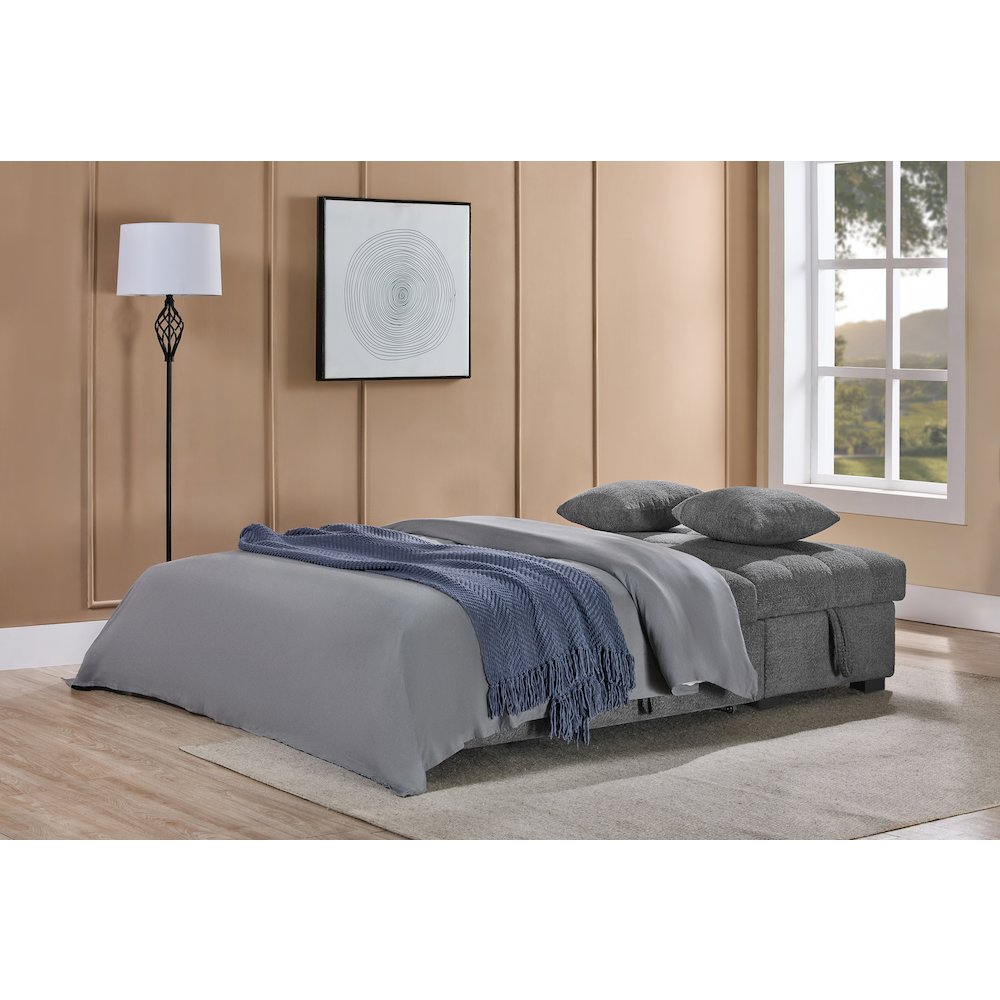 96″ Gray Boucle Fabric Reversible Sleeper Sectional Sofa with Storage Chaise