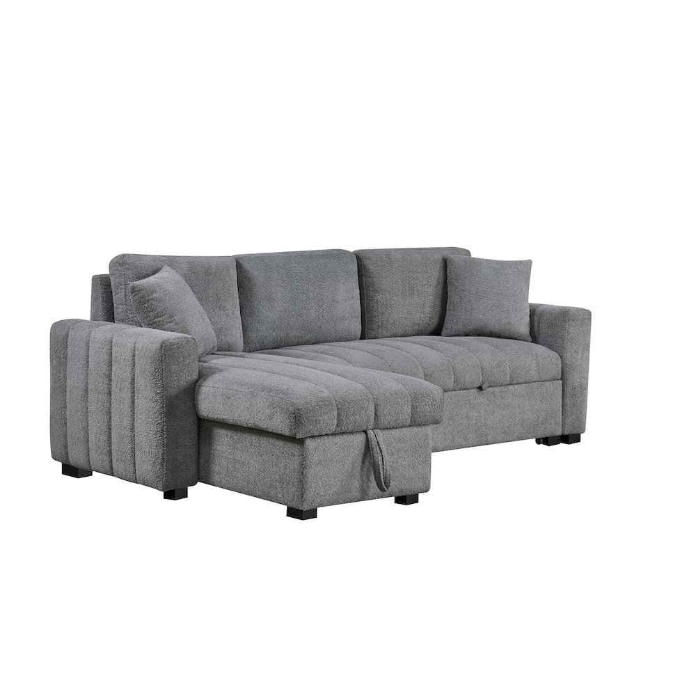 96″ Gray Boucle Fabric Reversible Sleeper Sectional Sofa with Storage Chaise