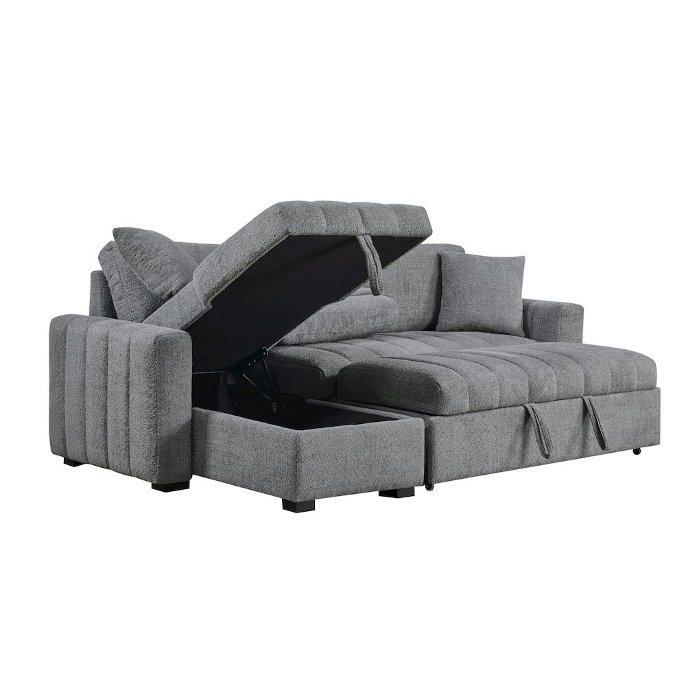 96″ Gray Boucle Fabric Reversible Sleeper Sectional Sofa with Storage Chaise