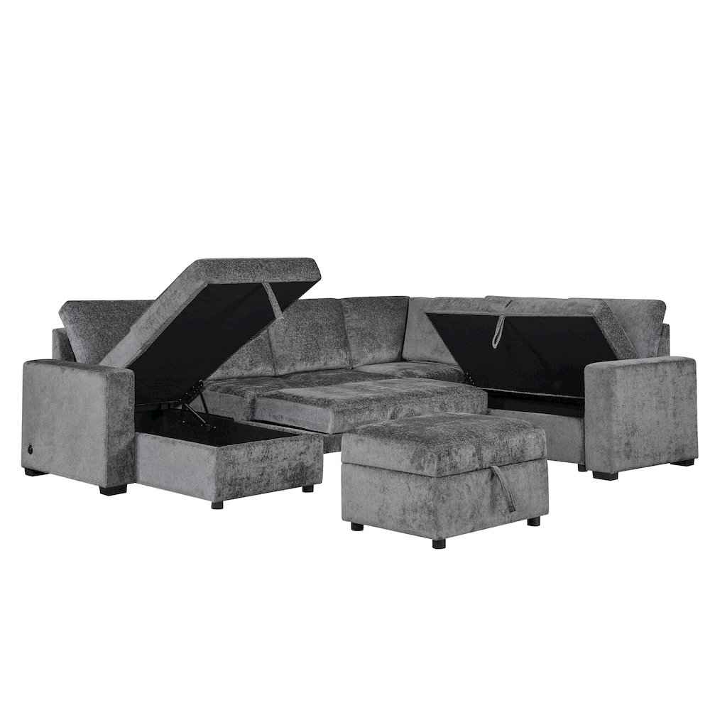 122″ Gray Chenille Reversible Modular Sleeper Sectional Sofa