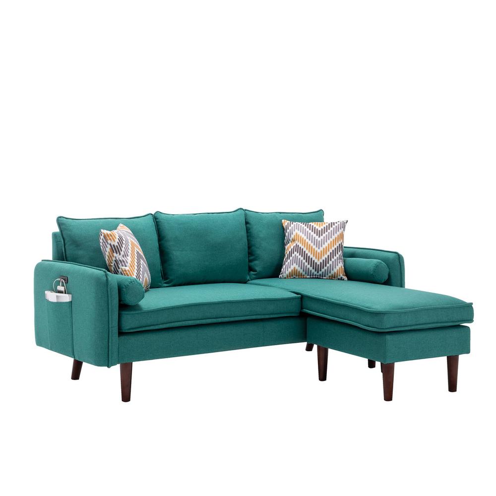 Mia Green Sectional Sofa Chaise with USB Charger & Pillows