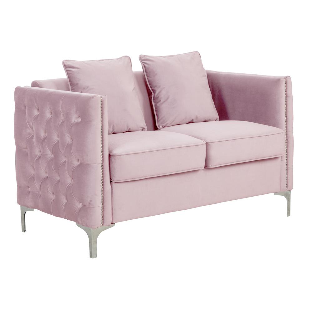 Bayberry Pink Velvet Loveseat with 2 Pillows