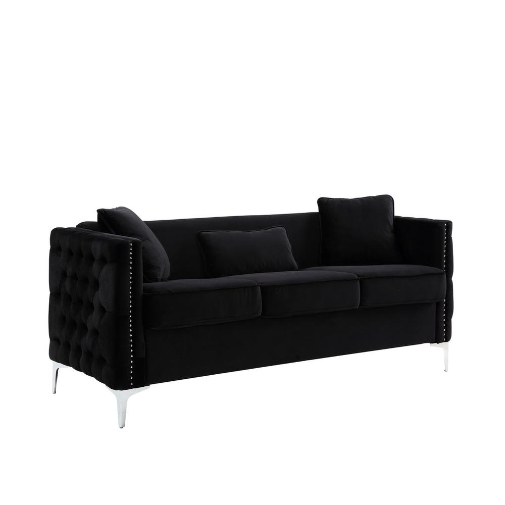 Bayberry Black Velvet Sofa Loveseat Chair Living Room Set