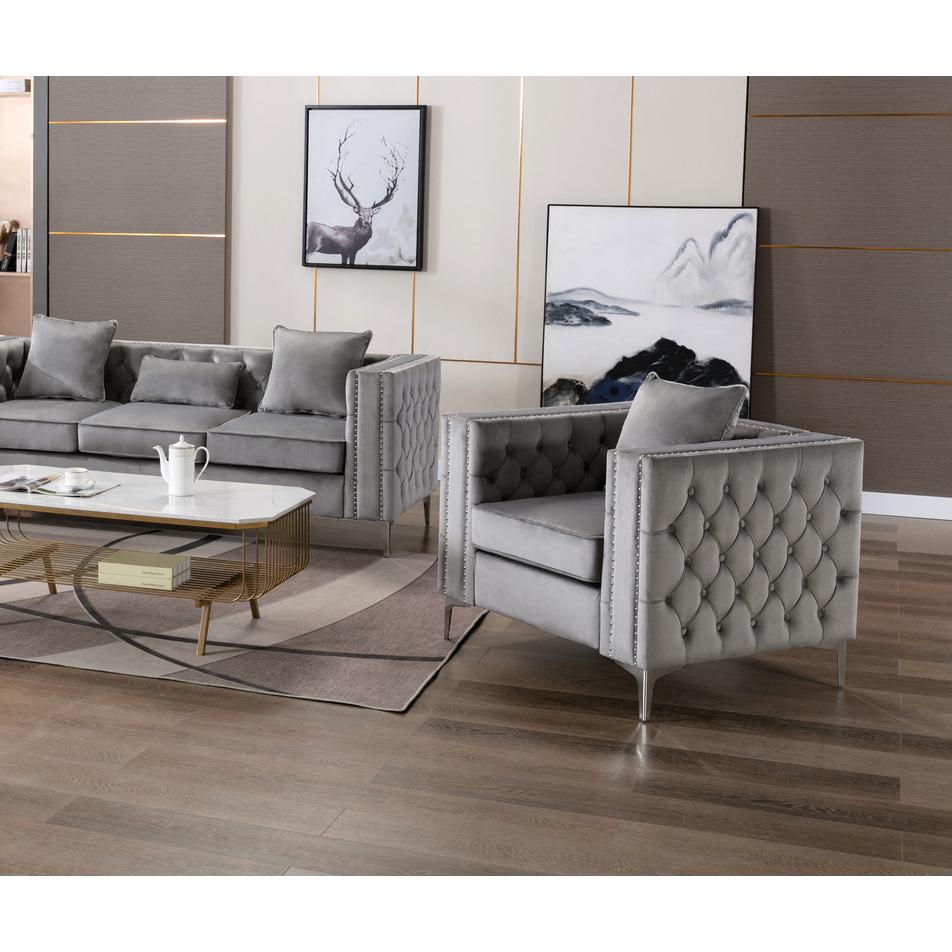 LILOLA Lorreto Gray Velvet Chair