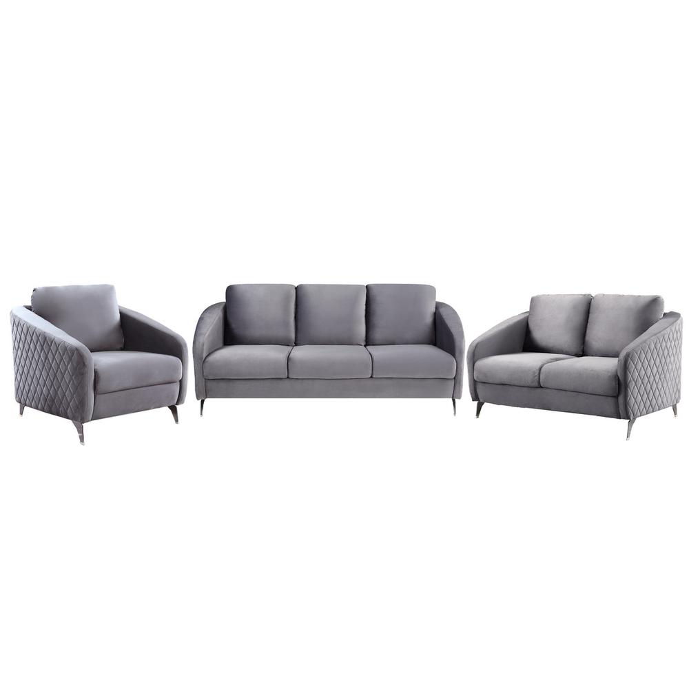Sofia Gray Velvet Fabric Sofa Loveseat Chair Living Room Set