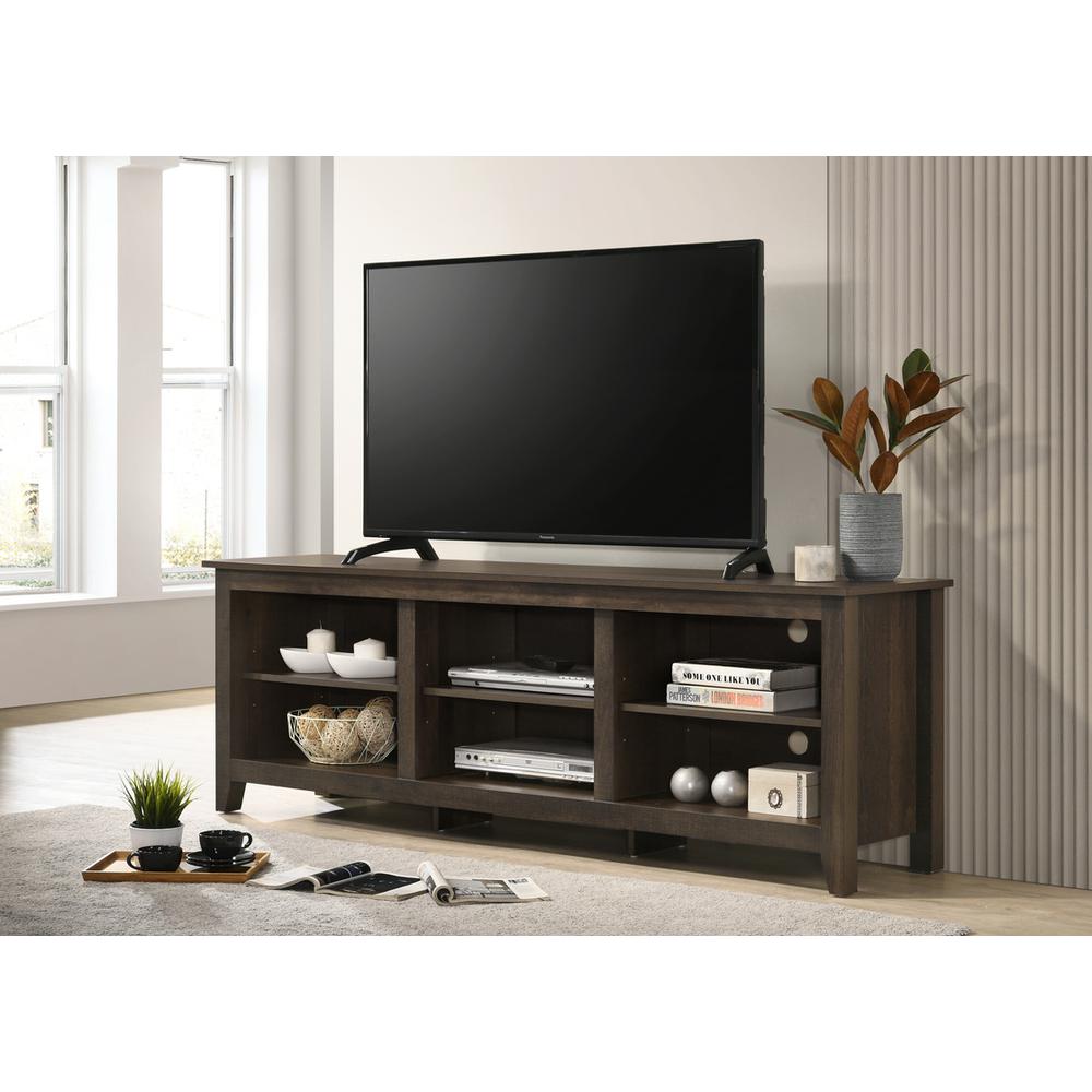 Benito Dark Dusty Brown 70″ Wide TV Stand with Open Shelves and Cable Management