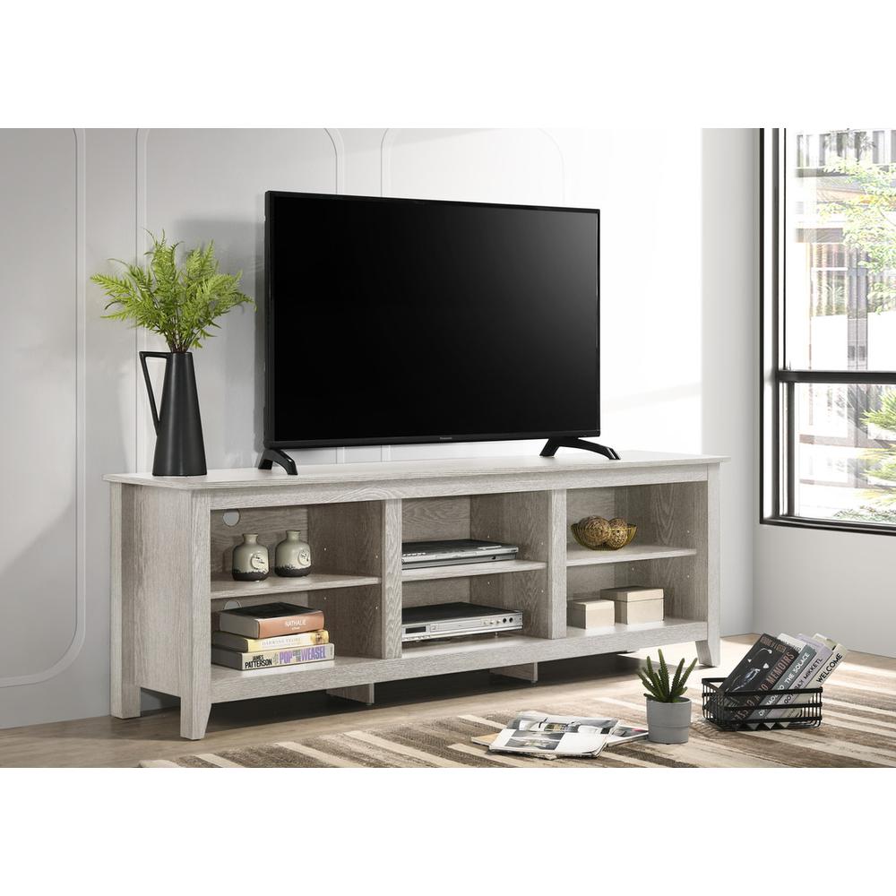 Benito Dusty Gray 70″ Wide TV Stand with Open Shelves and Cable Management