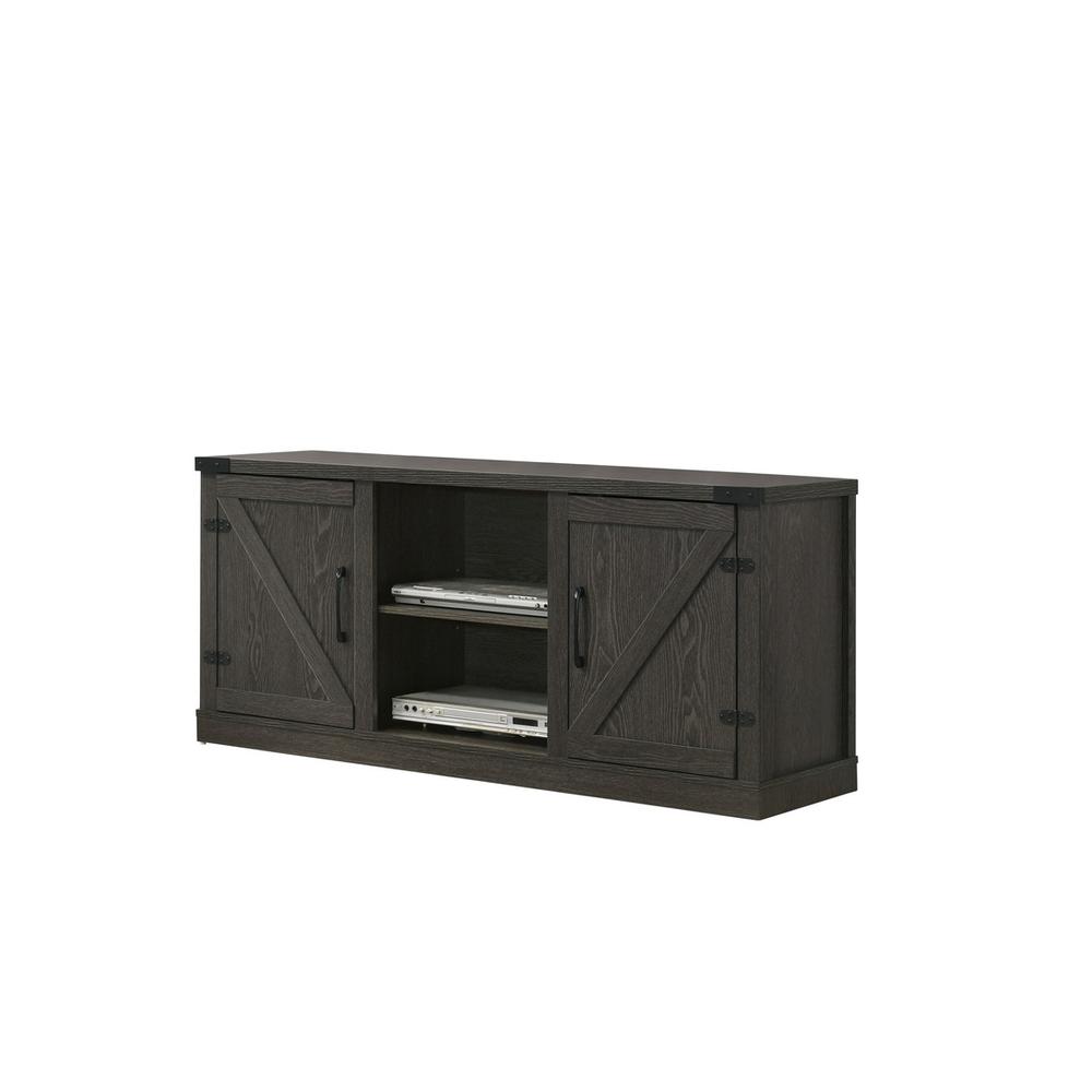 Salma Dark Gray 58″ Wide TV Stand with 2 Open Shelves and 2 Cabinets