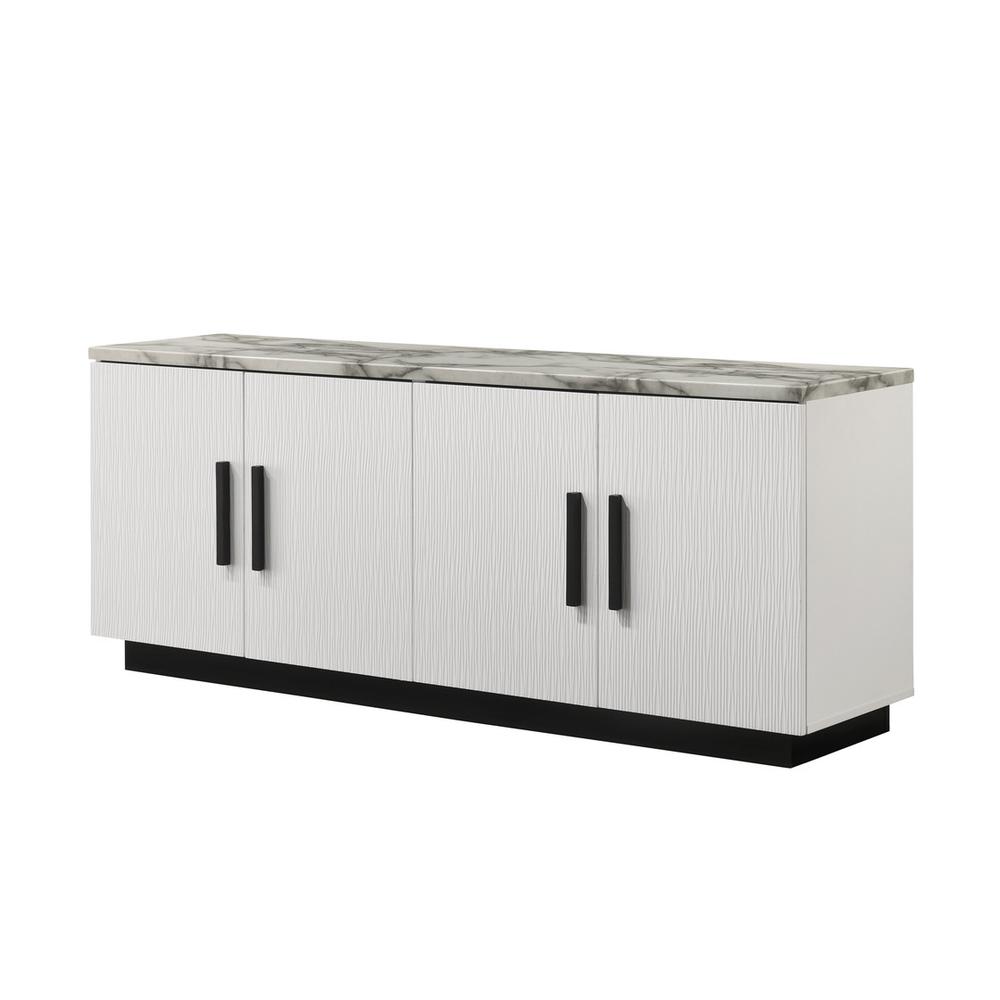 Matilda 63″W White Cabinet Console Table with White Faux Marble Top