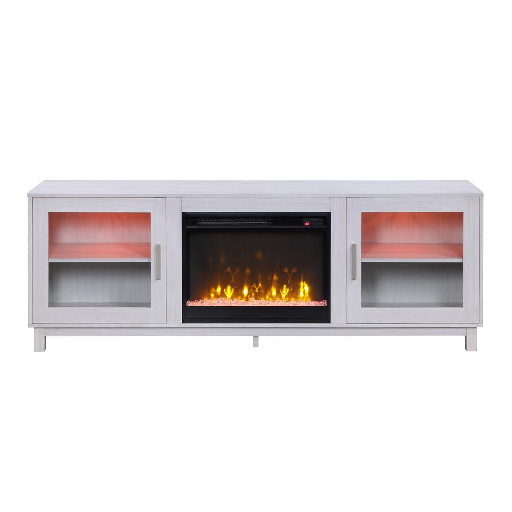 Summit 70″W White Walnut Finish TV Stand Console with Fireplace