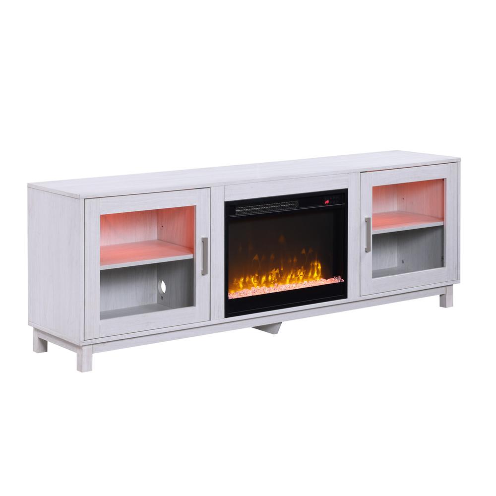 Summit 70″W White Walnut Finish TV Stand Console with Fireplace