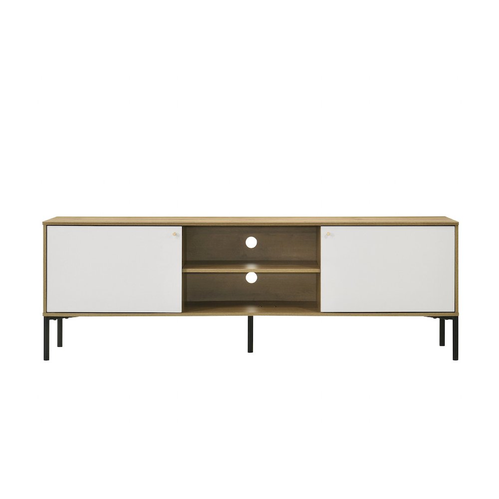 Burke 70″W White and Oak 2-Door TV Stand