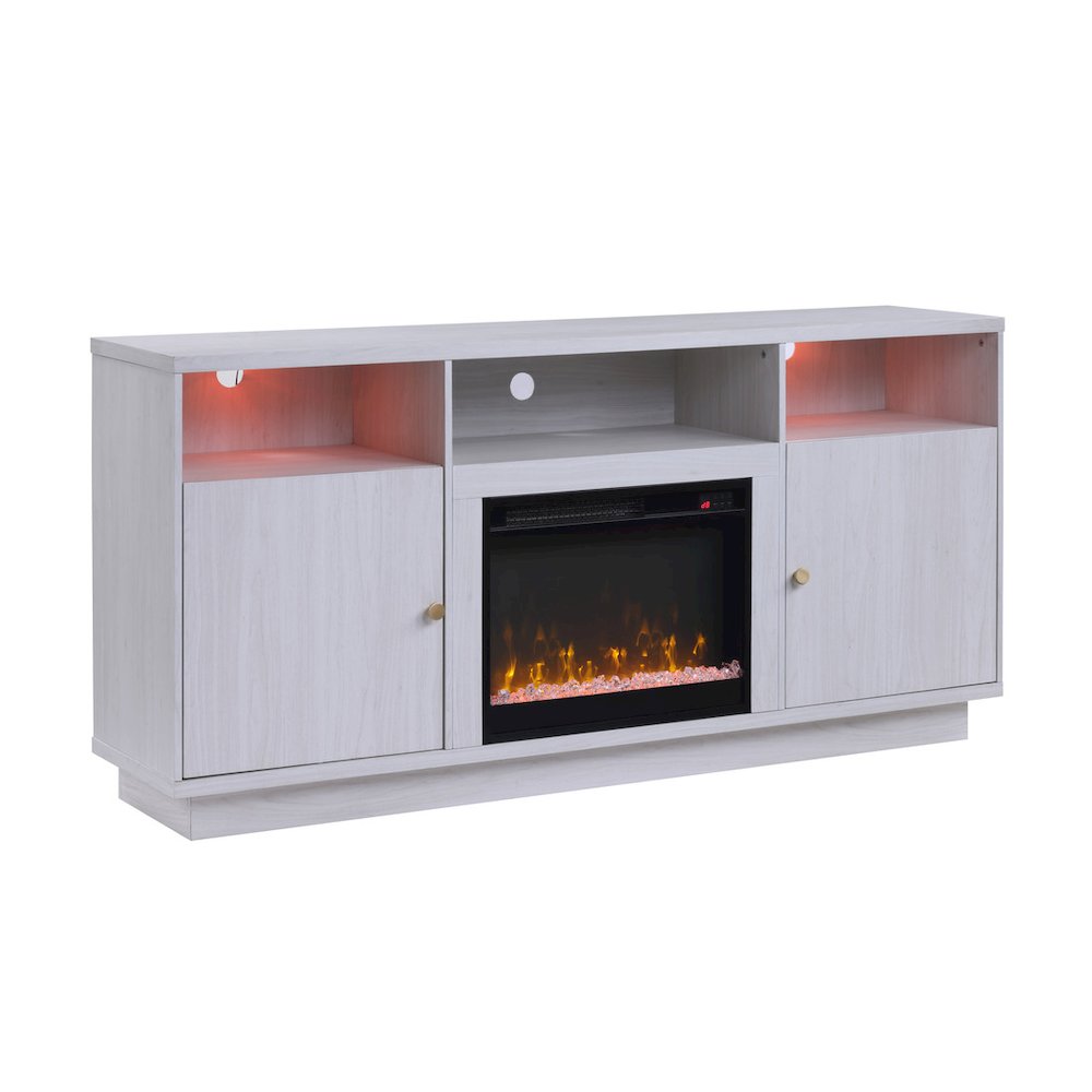 70″W White Walnut Finish Fireplace Console TV Stand with LED Light