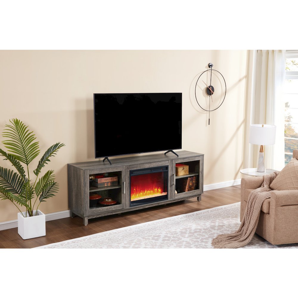 Summit 70″W Gray Walnut Finish TV Stand Console with Fireplace and Heater