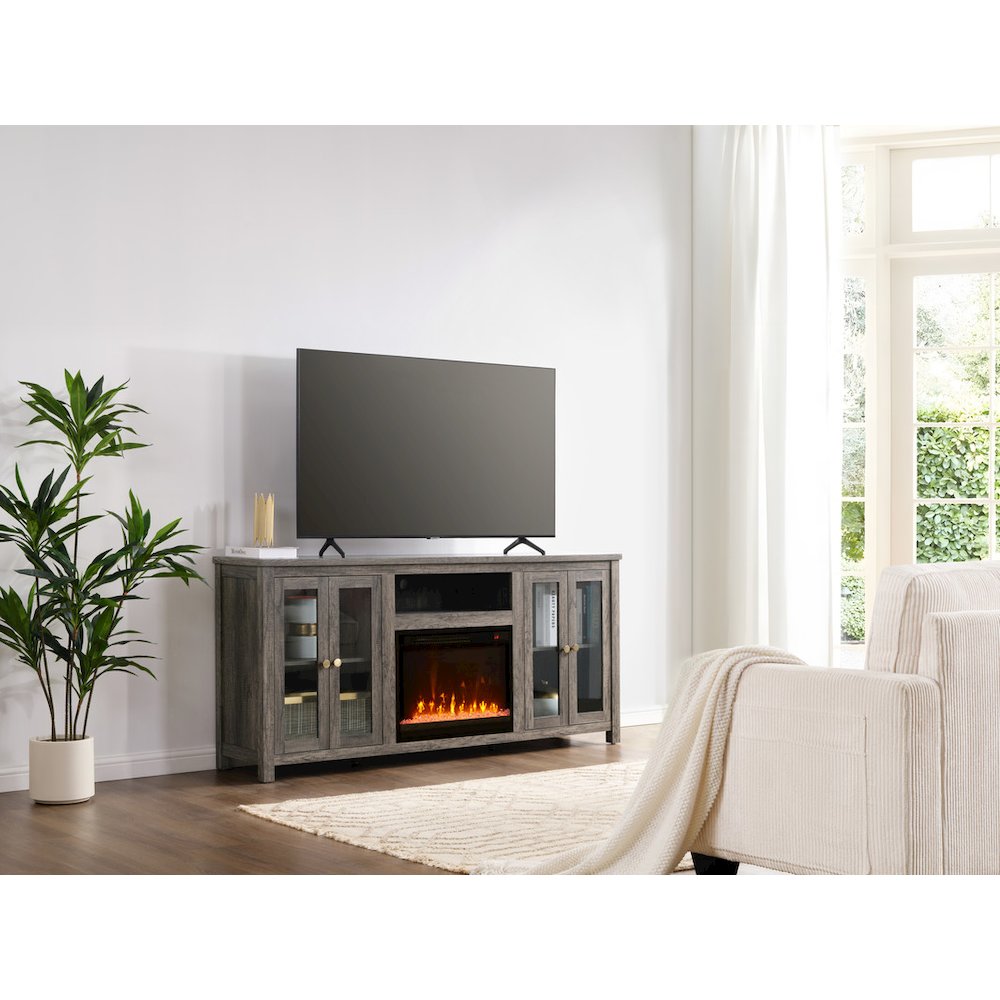 Ellington 70″W Gray Walnut Finish Fireplace TV Stand Console with Heater
