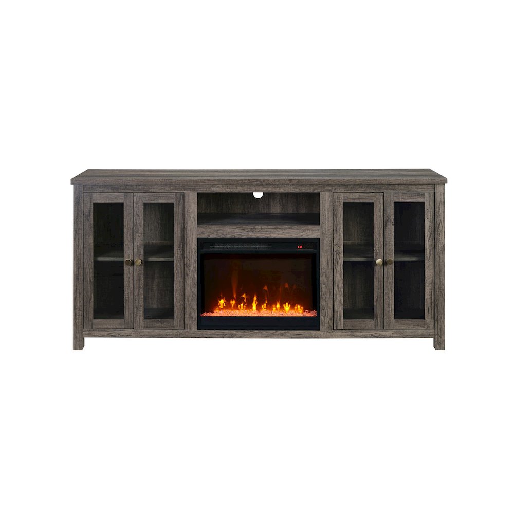Ellington 70″W Gray Walnut Finish Fireplace TV Stand Console with Heater