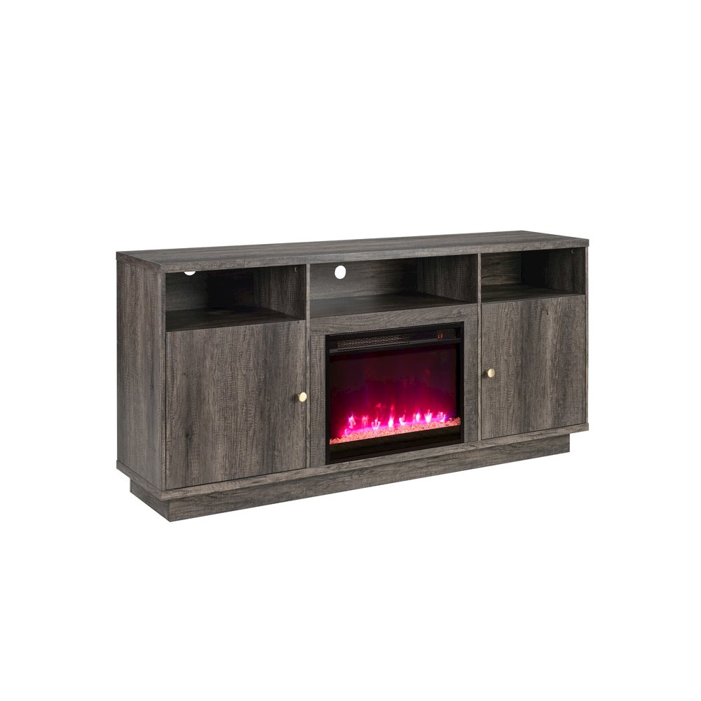 Ambrose 70″W Gray Walnut Finish Fireplace TV Stand Console with Heater