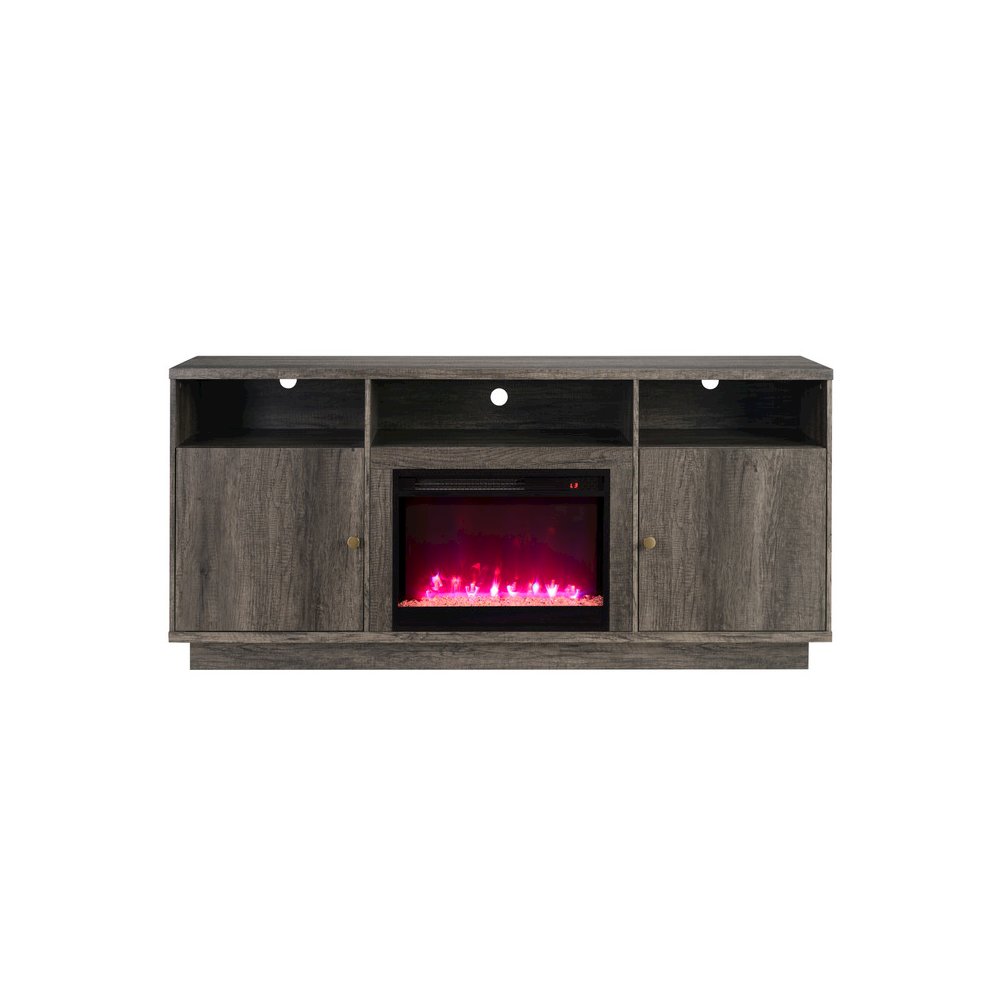 Ambrose 70″W Gray Walnut Finish Fireplace TV Stand Console with Heater