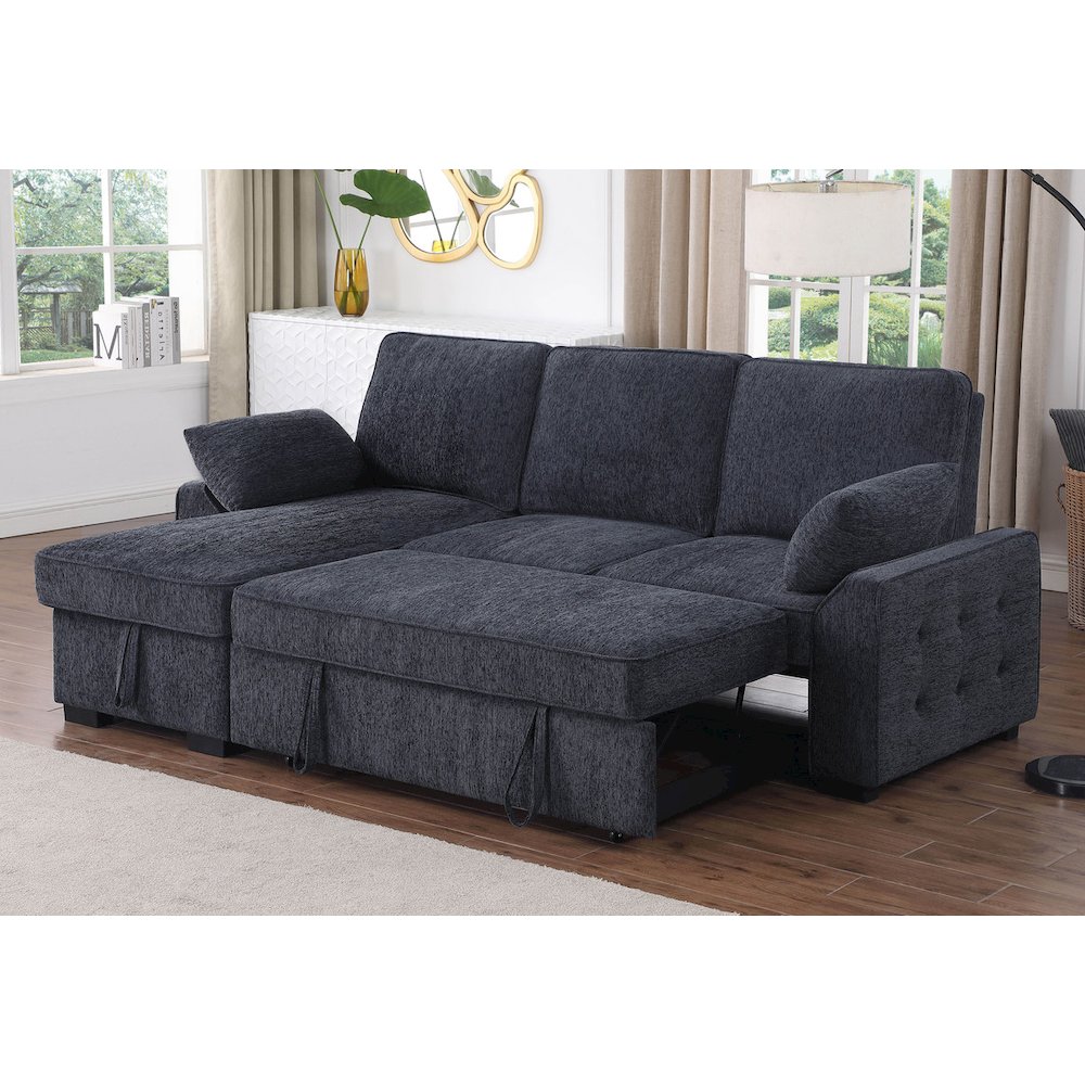 91″W Charcoal Chenille Fabric Reversible Sleeper Sectional with Storage Chaise