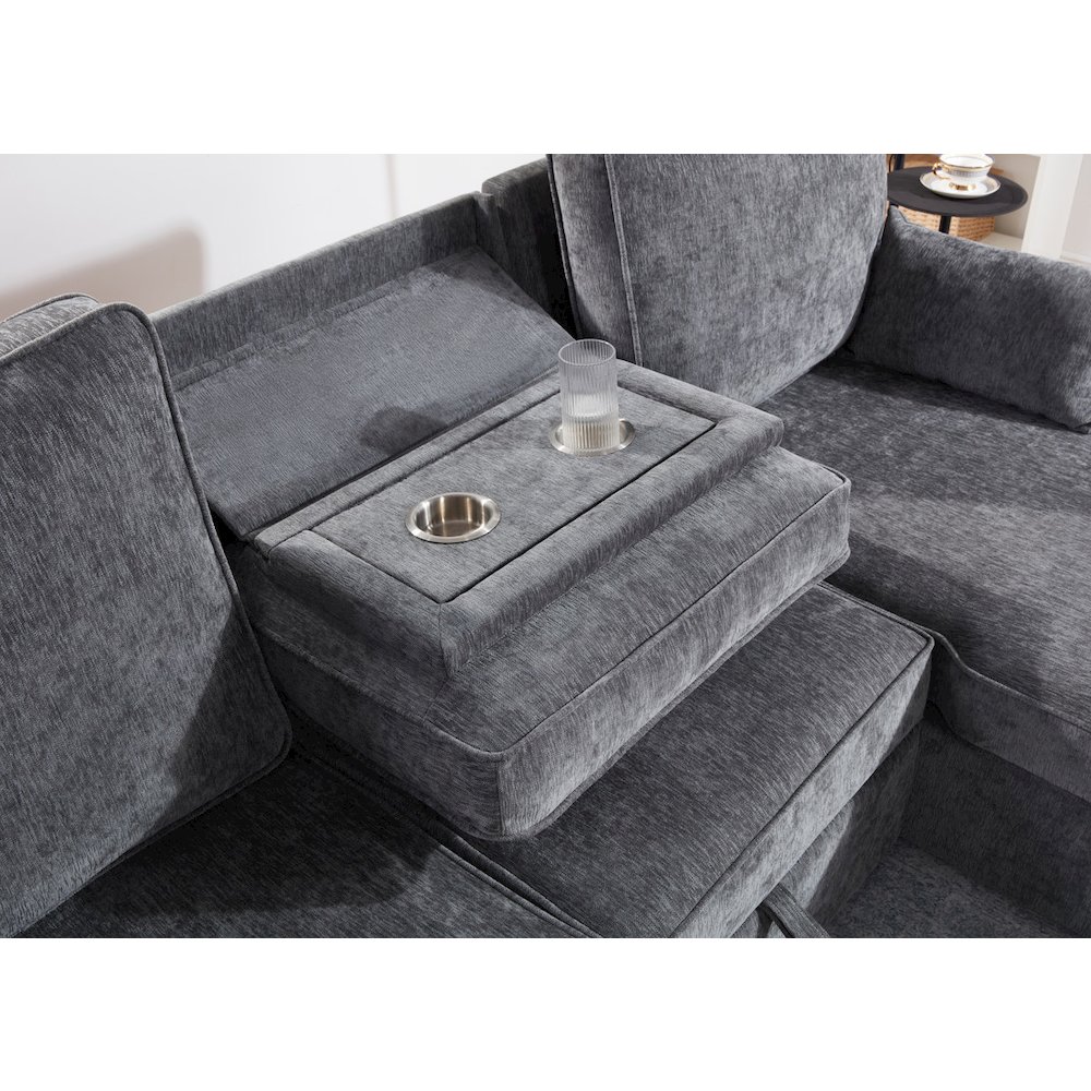 Emmy 89″W Dark Gray Fabric Sleeper Sectional Sofa with Reversible Storage Chaise