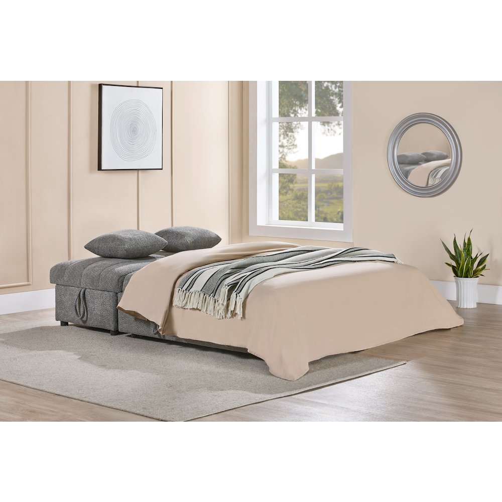 96″ Gray Boucle Fabric Reversible Sleeper Sectional Sofa with Storage Chaise