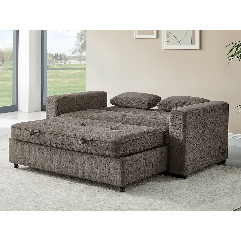 75″ Ash Brown Chenille Convertible Sofa Sleeper with Memory Foam