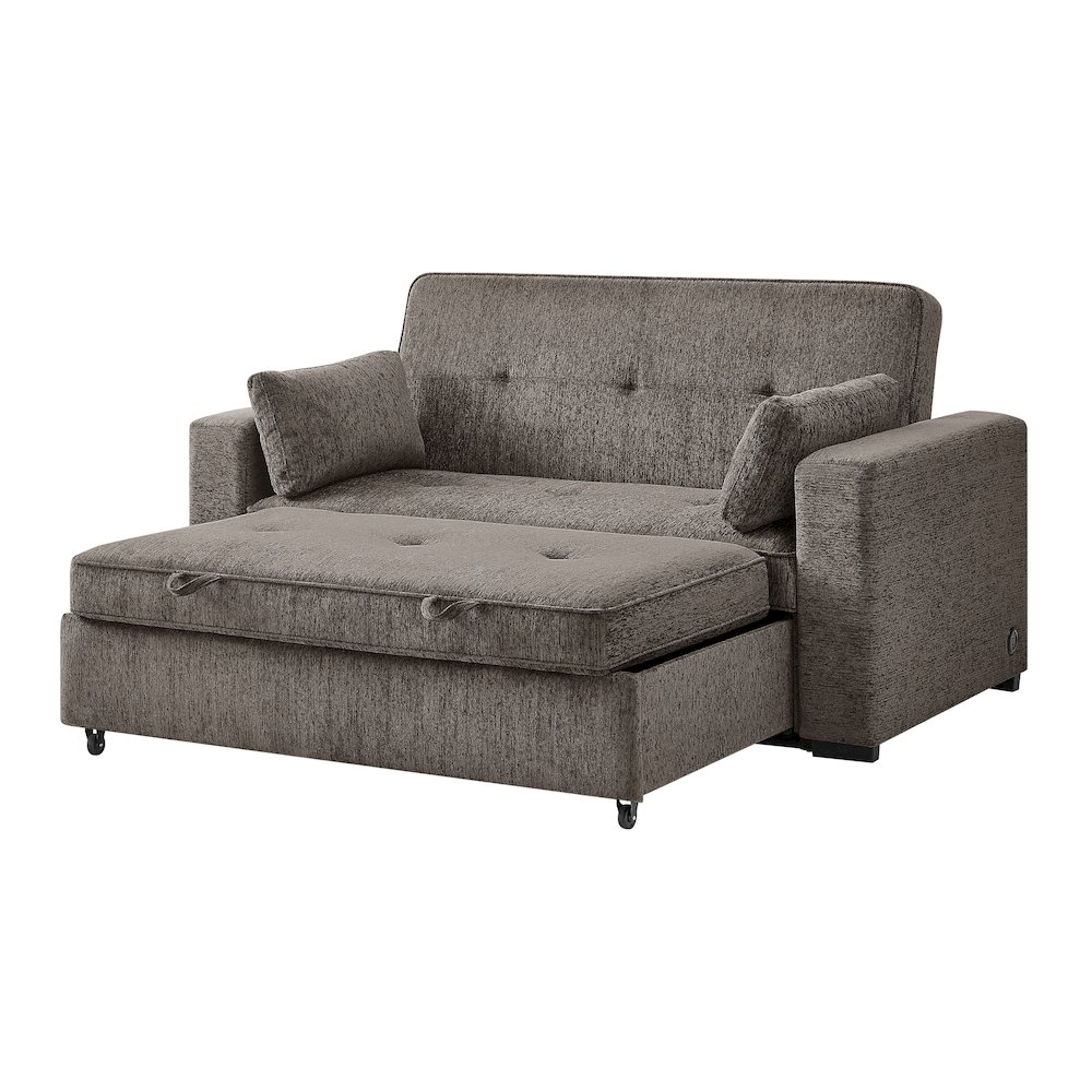 75″ Ash Brown Chenille Convertible Sofa Sleeper with Memory Foam