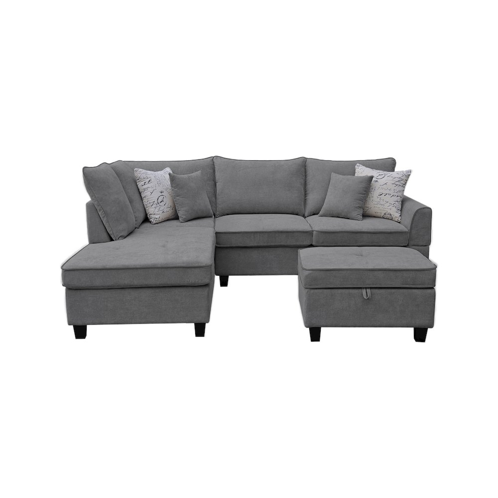 Harmony 99″W Gray Sectional Sofa with Left-Facing Chaise and Storage Ottoman