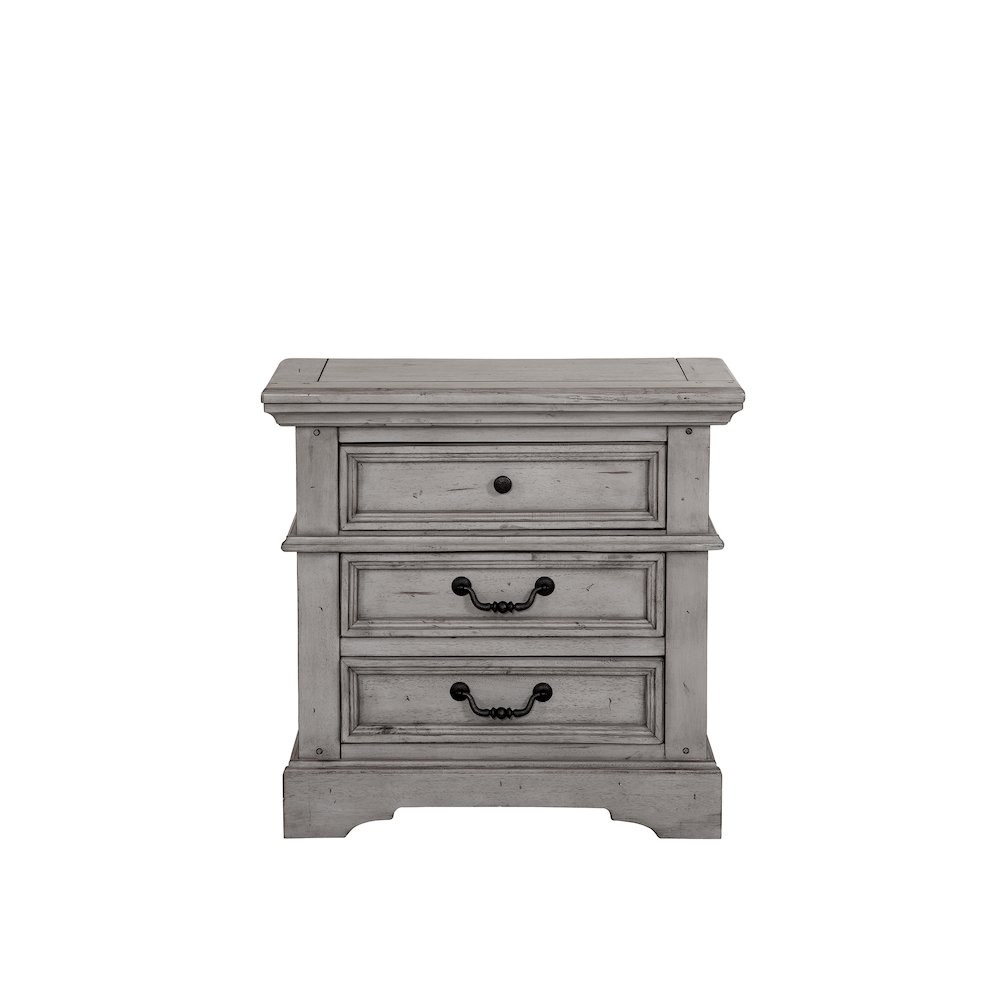 Stonebrook 3-Drawer Nightstand – Light Distressed Antique Gray