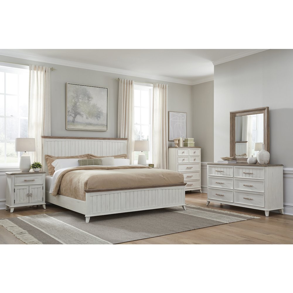 Beach Comber Full Panel Bed – Weathered White – Sand Top