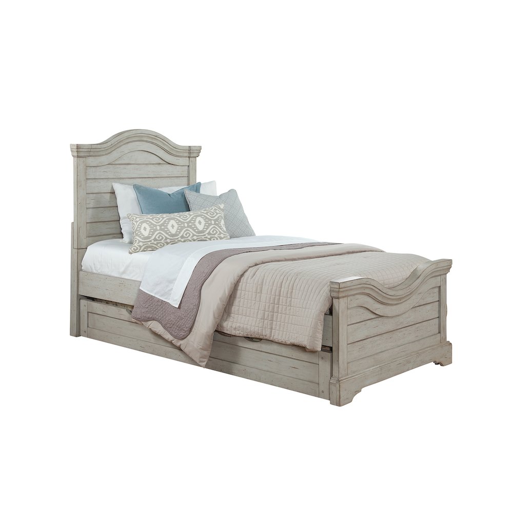 Stonebrook Twin Panel Bed – with Trundle – Light Distressed Antique Gray