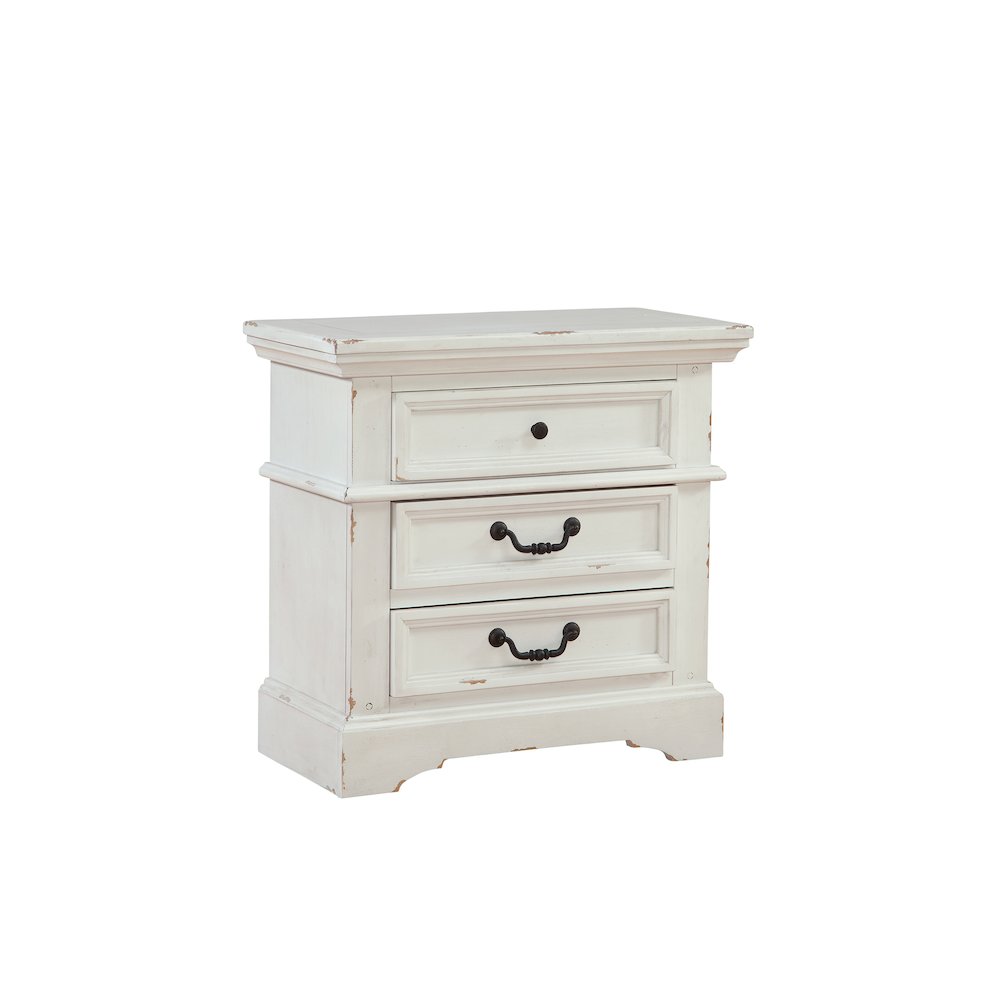 Stonebrook 3-Drawer Nightstand – Distressed Antique White