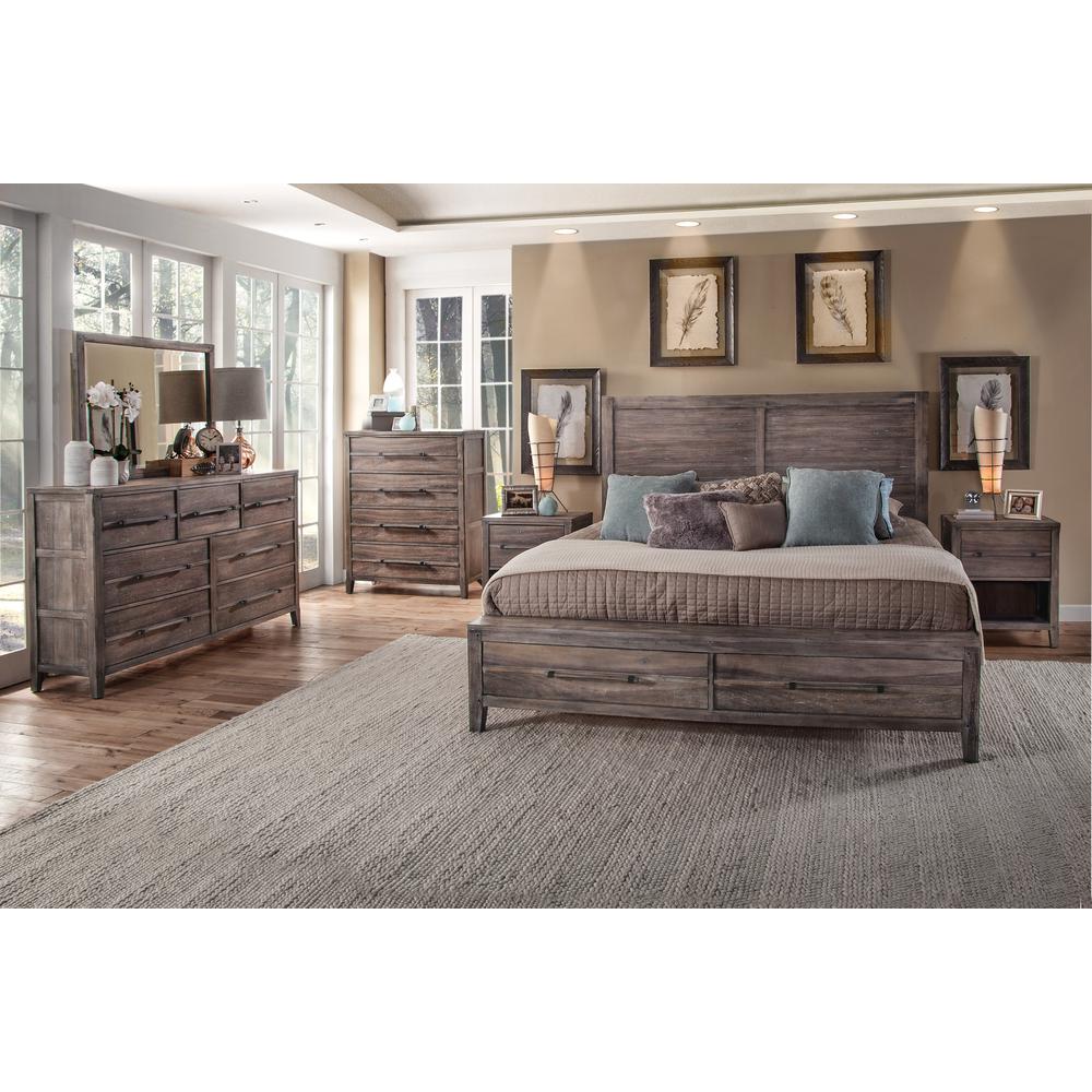 Aurora King Panel Bed – With Storage Footboard – Weathered Grey