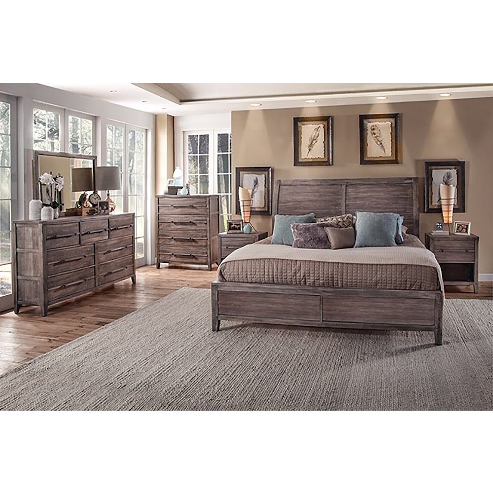 Aurora Queen Sleigh Bed – With Panel Footboard – Weathered Grey