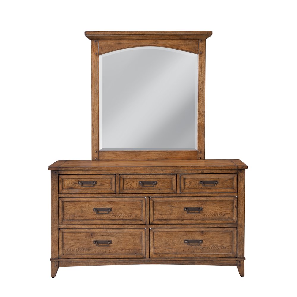 Oakdale 7-Drawer Dresser with Mirror- Honey Oak