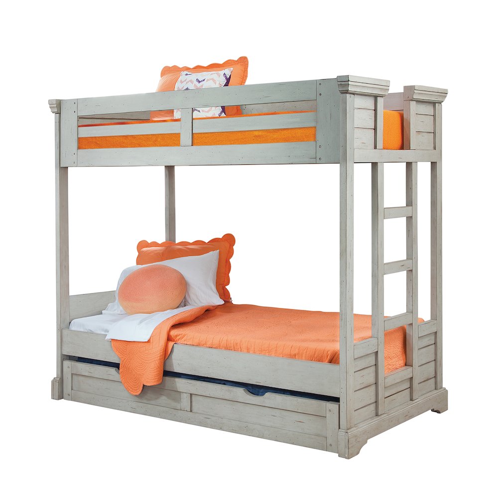 Twin 3/3 over 3/3 Bunkbed – with Trundle – Light Distressed Antique Gray