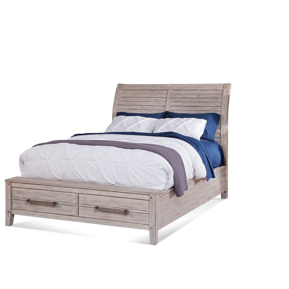 Aurora Queen Sleigh Bed – With Storage Footboard – Whitewash