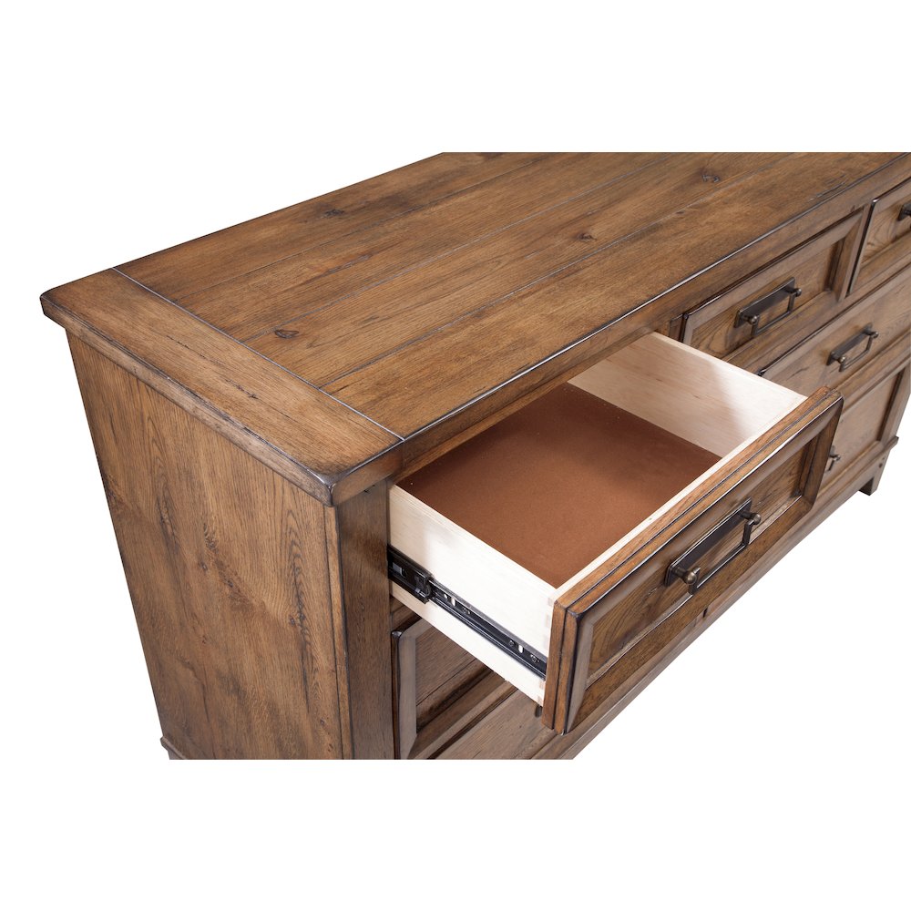 Oakdale 7-Drawer Dresser with Mirror- Honey Oak