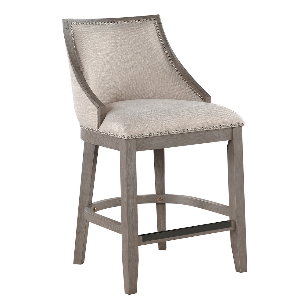 Keller Counter Height Stool 26″ – Beige Fabric – Greywood Finish