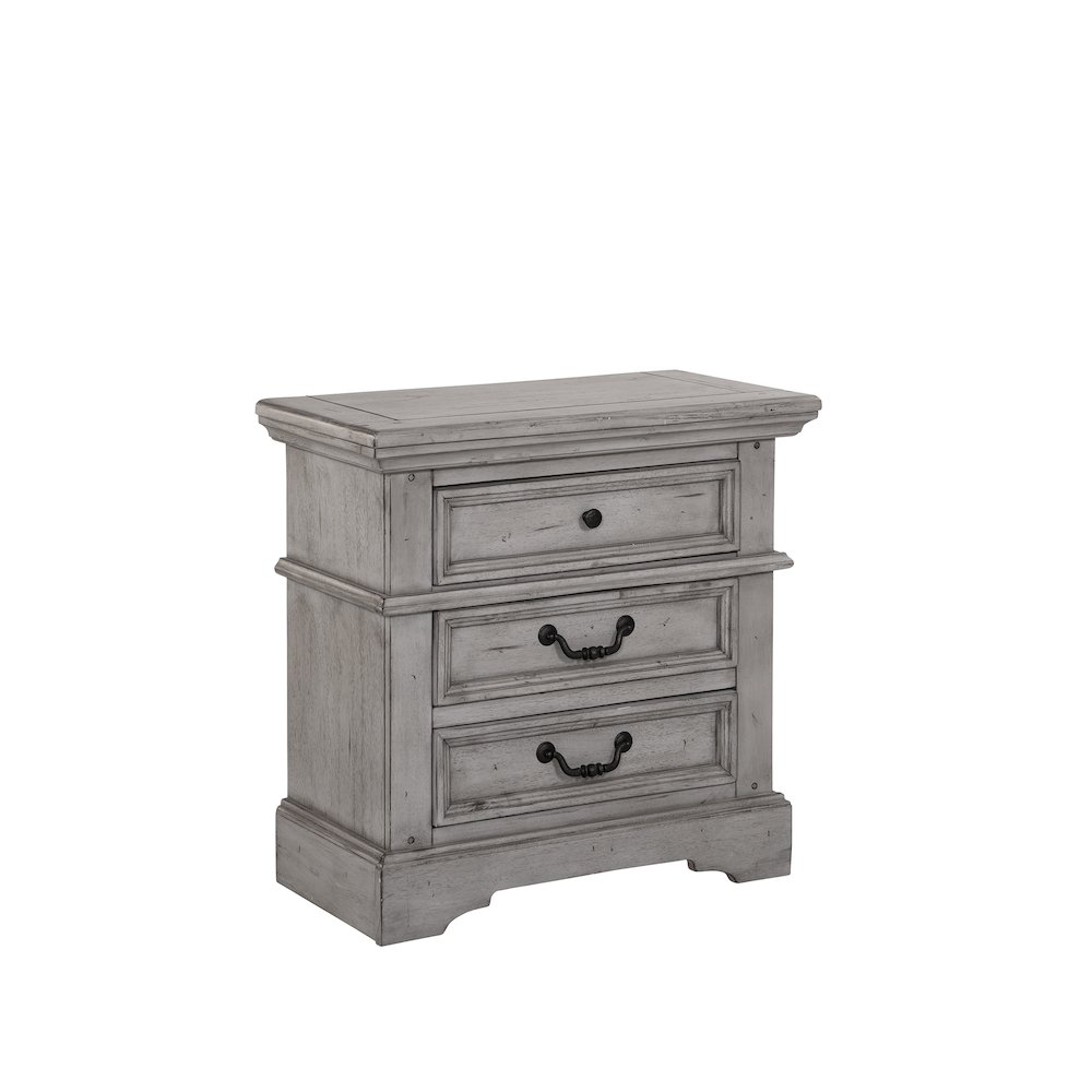 Stonebrook 3-Drawer Nightstand – Light Distressed Antique Gray