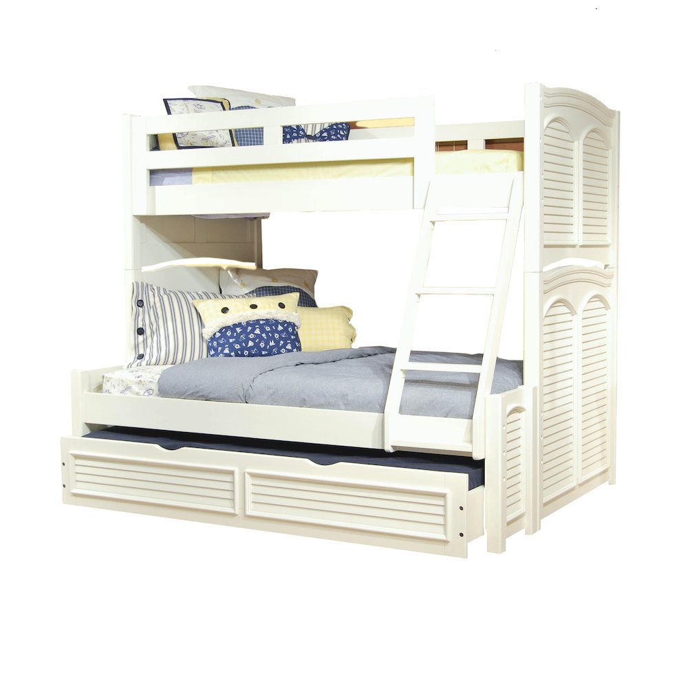 Twin Over Full 3/3 over 4/6 Bunkbed – with trundle – White Cottage
