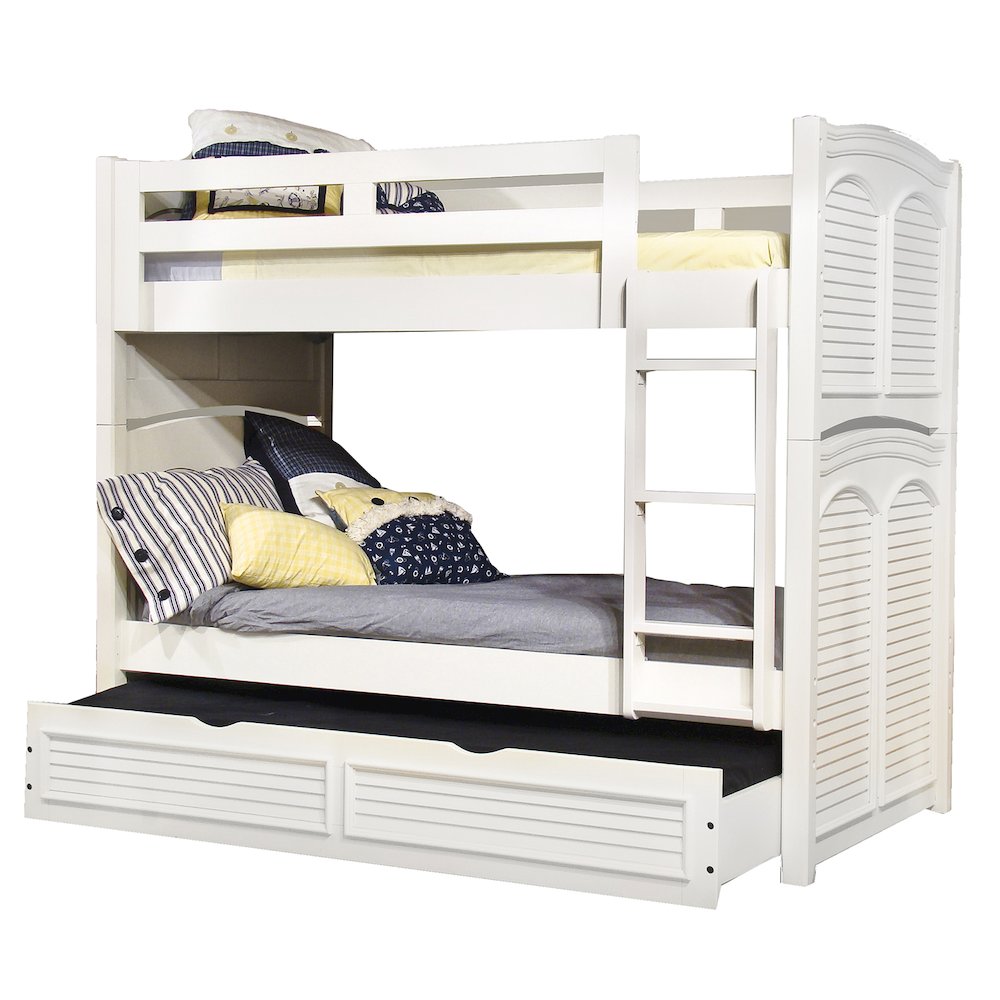 Twin 3/3 Over 3/3 Bunkbed – with Trundle – White Cottage