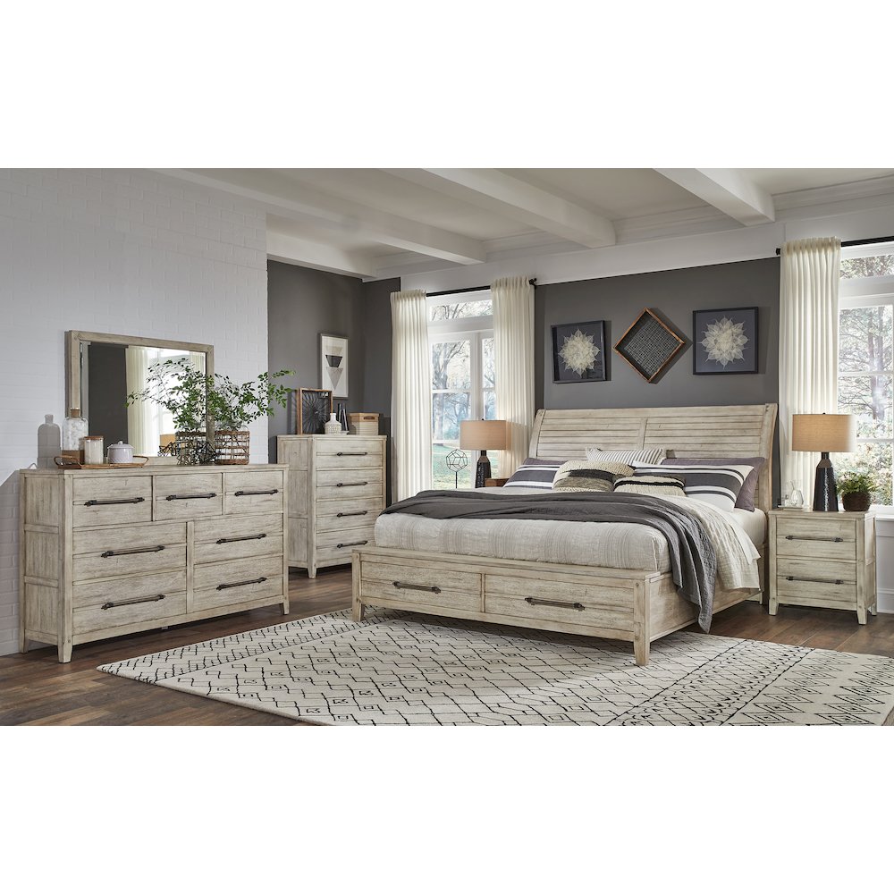 Aurora Queen Sleigh Bed – With Storage Footboard – Whitewash