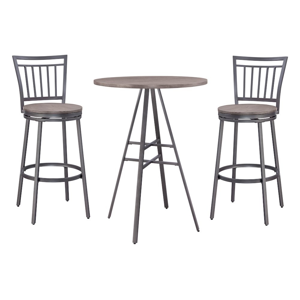 Stockton 3 Piece Pub Table Set – Slate Grey