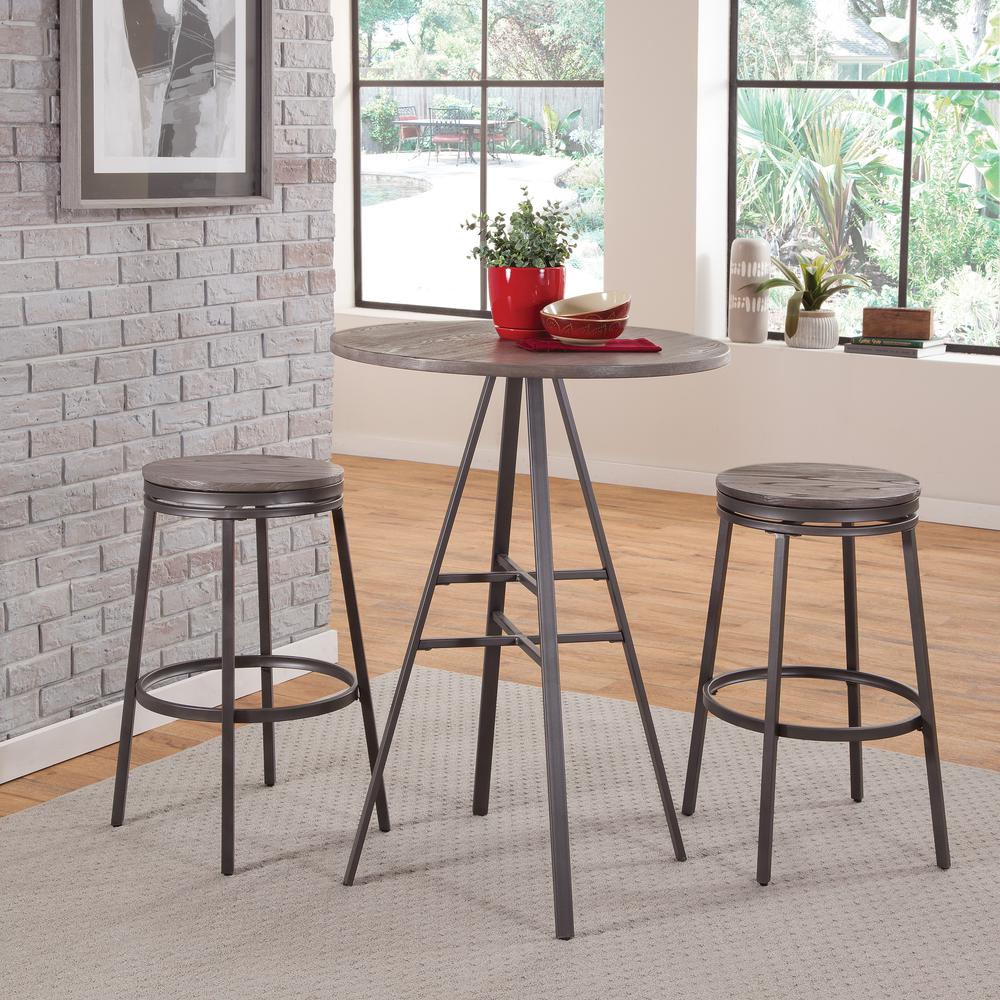 Stockton 3 Piece Pub Table Set – with Backless Barstools – Slate Grey