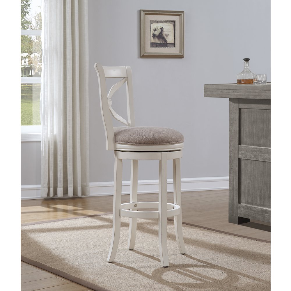 Accera 34″ Swivel Stool – Distressed Antique White