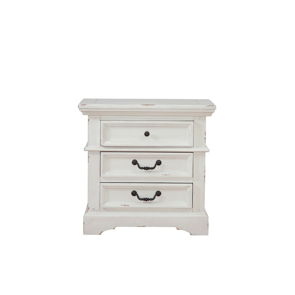 Stonebrook 3-Drawer Nightstand – Distressed Antique White
